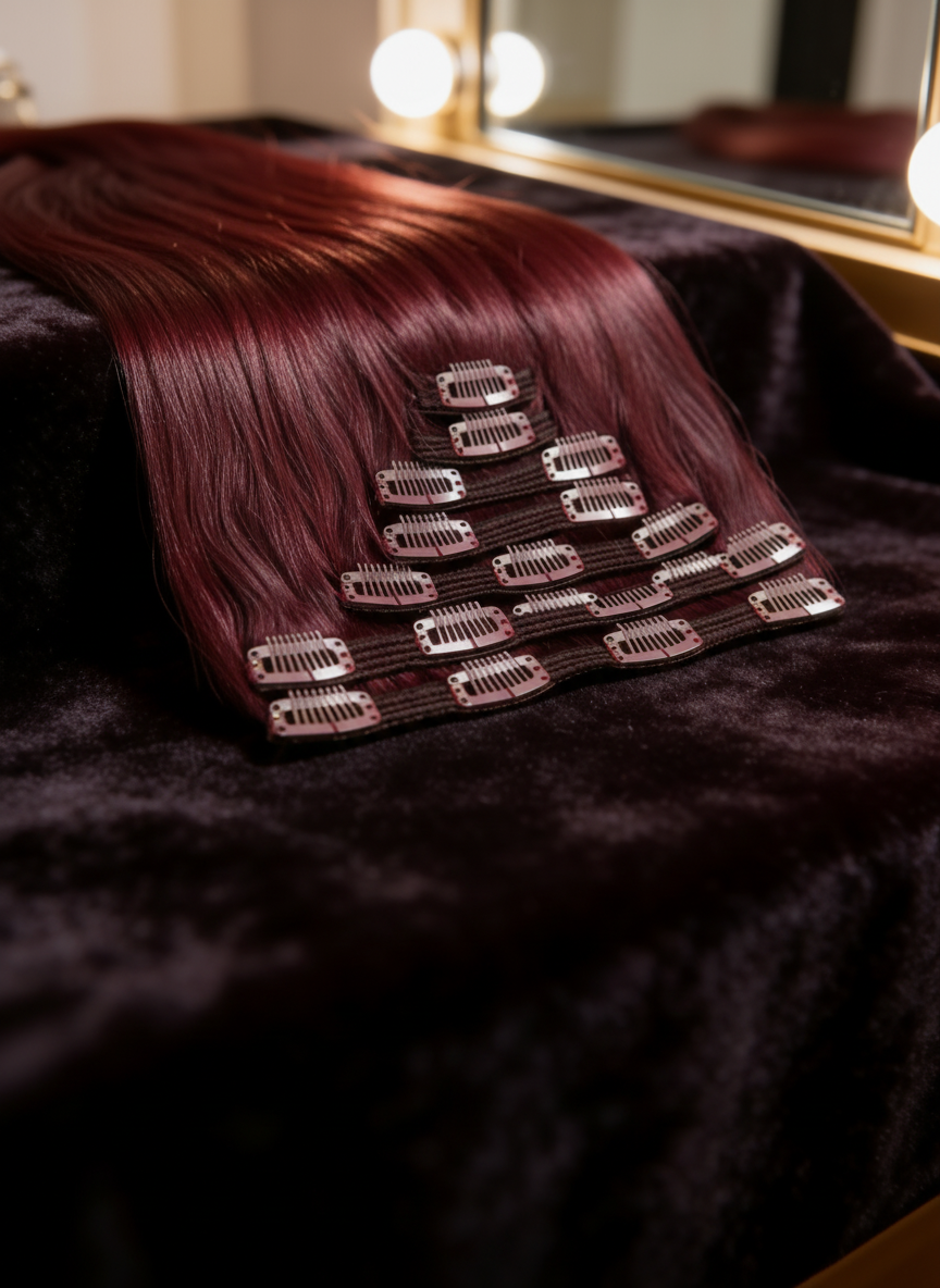 CLIP-IN HAIR EXTENSIONS - DEEP BURGUNDY #99J 